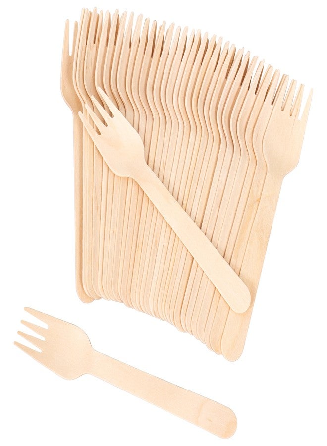 ANTETOK Disposable Wood Cutlery Forks - 100 Pack Wooden Forks Disposable,Biodegradable and Earth Friendly, 6.3 Inch Length Wood Forks - Image 1